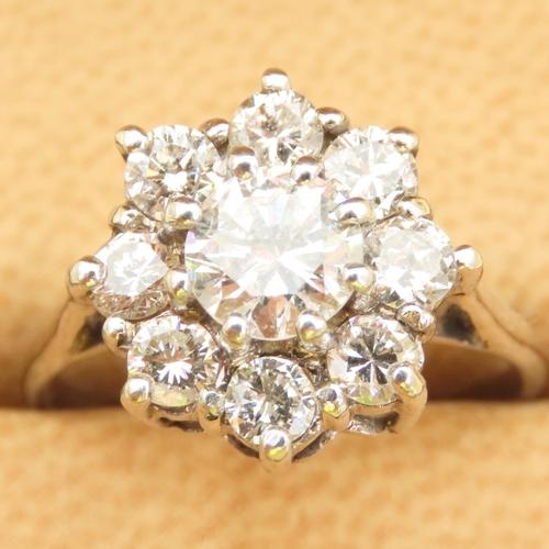 477 - Diamond Cluster Ring Mounted on 18 Carat White Gold Band Ring Size N Approximately 2.1 Carat Total D... 