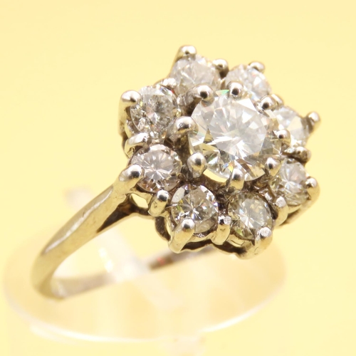 477 - Diamond Cluster Ring Mounted on 18 Carat White Gold Band Ring Size N Approximately 2.1 Carat Total D... 