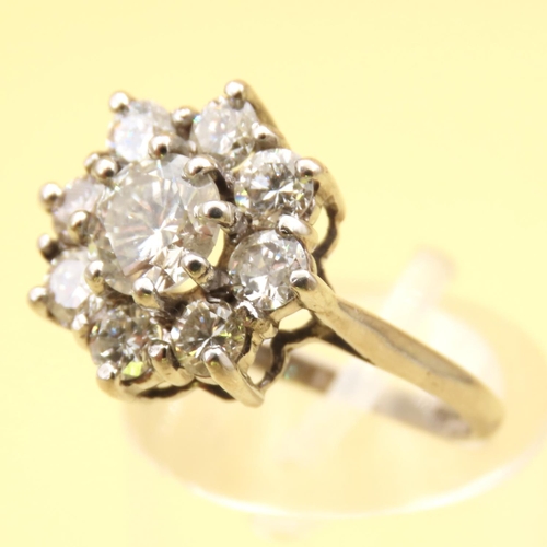 477 - Diamond Cluster Ring Mounted on 18 Carat White Gold Band Ring Size N Approximately 2.1 Carat Total D... 