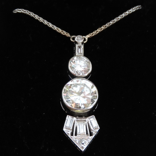 478 - Finely Detailed Art Deco Form Ladies Drop Diamond Necklace Mounted on 18 Carat White Gold Chain 44cm... 