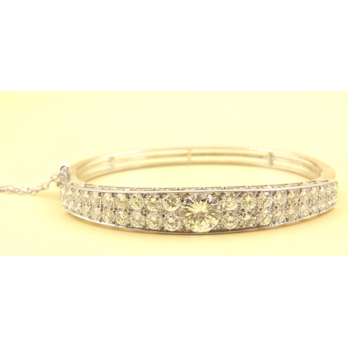 479 - Ladies Platinum Diamond Set Bangle Attractively Detailed 6cm Inner Diameter Center Diamond 1.9 Carat... 