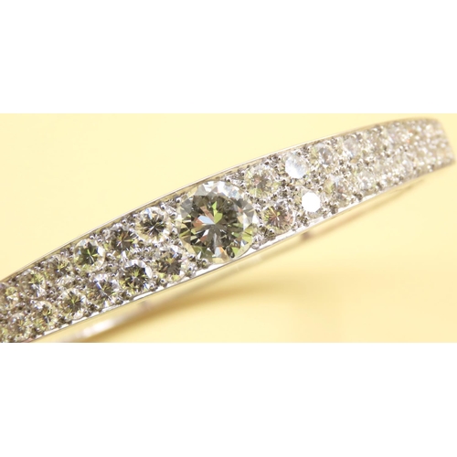 479 - Ladies Platinum Diamond Set Bangle Attractively Detailed 6cm Inner Diameter Center Diamond 1.9 Carat... 