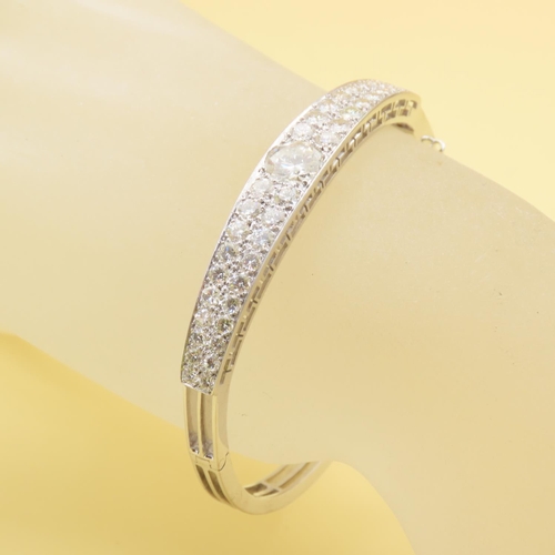 479 - Ladies Platinum Diamond Set Bangle Attractively Detailed 6cm Inner Diameter Center Diamond 1.9 Carat... 