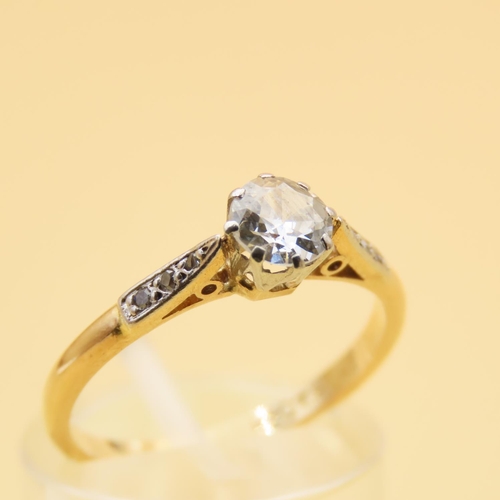 48 - Diamond Solitaire Ring Mounted on 18 Carat Yellow Gold and Platinum Band Further Diamond Decoration ... 