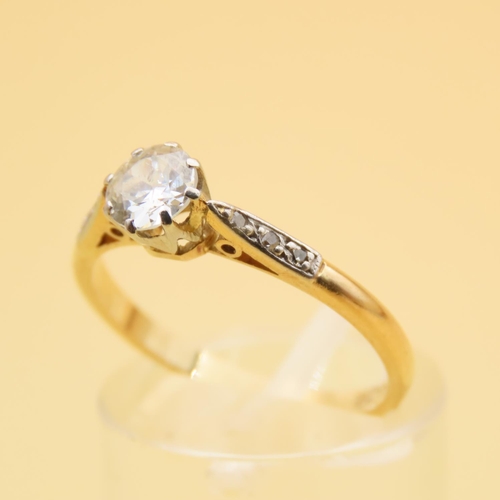 48 - Diamond Solitaire Ring Mounted on 18 Carat Yellow Gold and Platinum Band Further Diamond Decoration ... 