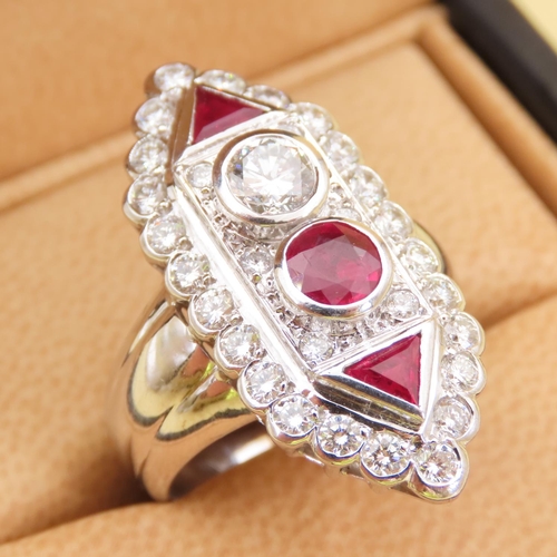 480 - Ladies Ruby and Diamond Twin Stone Ring Old European Cut Mounted on 18 Carat White Gold Band Ring Si... 