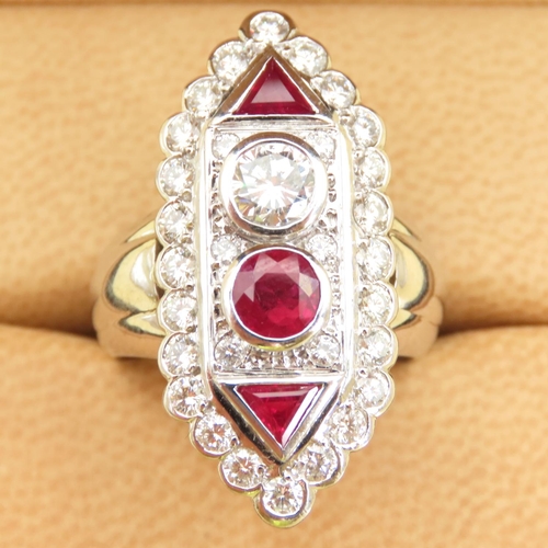 480 - Ladies Ruby and Diamond Twin Stone Ring Old European Cut Mounted on 18 Carat White Gold Band Ring Si... 