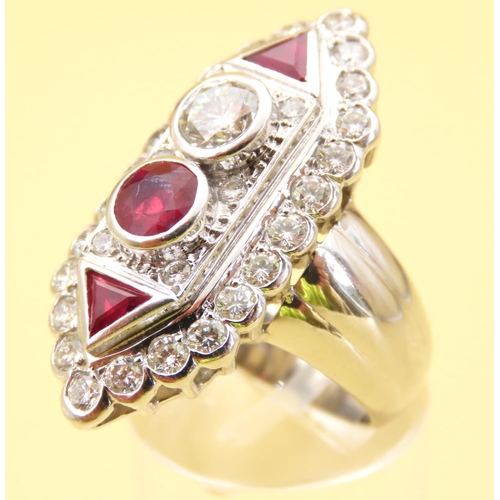 480 - Ladies Ruby and Diamond Twin Stone Ring Old European Cut Mounted on 18 Carat White Gold Band Ring Si... 