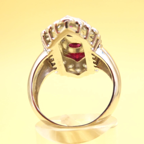 480 - Ladies Ruby and Diamond Twin Stone Ring Old European Cut Mounted on 18 Carat White Gold Band Ring Si... 