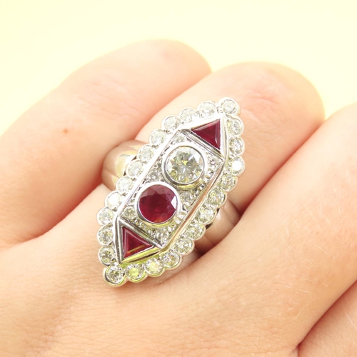 480 - Ladies Ruby and Diamond Twin Stone Ring Old European Cut Mounted on 18 Carat White Gold Band Ring Si... 