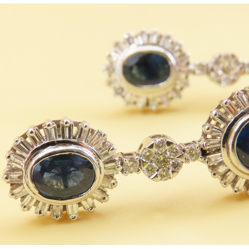 484 - Sapphire and Diamond Drop Form Ladies Earrings of Attractive Tassled Articulated Form Each 6cm Drop ... 