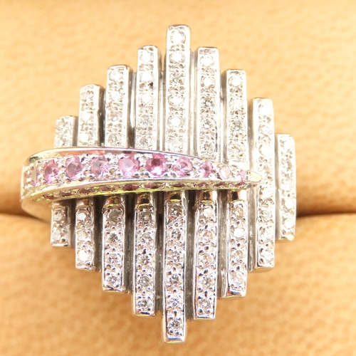 486 - Ladies Articulated Form Diamond and Ruby Ring Mounted in 18 Carat White Gold Band Ring Size R and a ... 