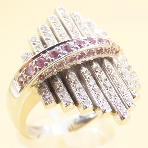 486 - Ladies Articulated Form Diamond and Ruby Ring Mounted in 18 Carat White Gold Band Ring Size R and a ... 