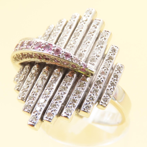 486 - Ladies Articulated Form Diamond and Ruby Ring Mounted in 18 Carat White Gold Band Ring Size R and a ... 