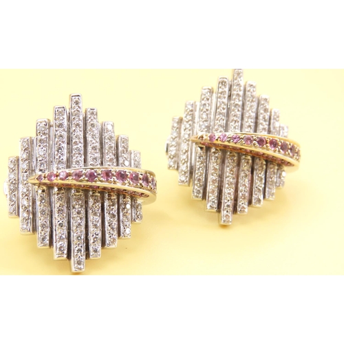 487 - Matching Ladies Articulated Form Diamond and Ruby Earrings Mounted in 18 Carat White Gold Each 2cm H... 