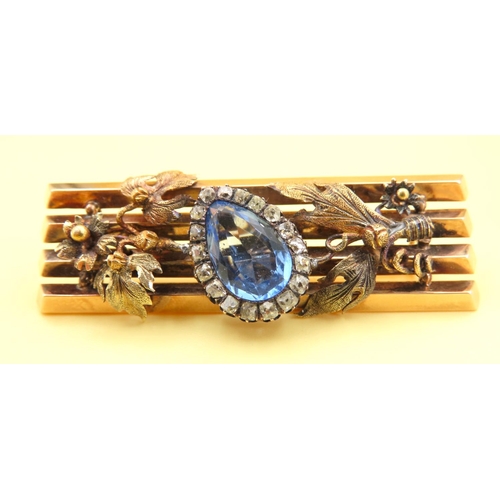 488 - Important Faberge Brooch Set with Russian Sapphire and Diamonds Attractive Finely Detailed Articulat... 