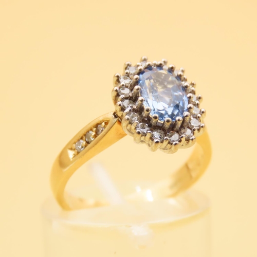 49 - Sapphire and Diamond Cluster Ring Mounted on 18 Carat Yellow Gold Band Further Diamond Decoration to... 
