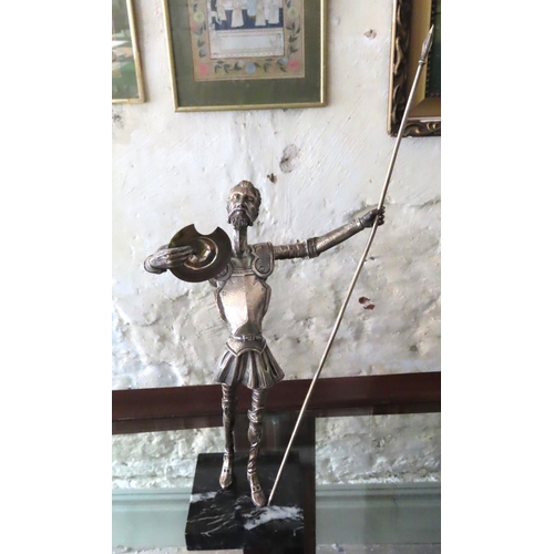 490 - Silver Figure Don Quixote Mounted on Marble Base Approximately 15 Inches High Spanish Hallmarked