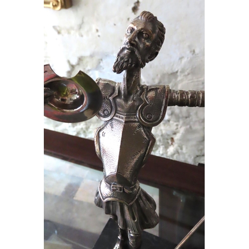 490 - Silver Figure Don Quixote Mounted on Marble Base Approximately 15 Inches High Spanish Hallmarked