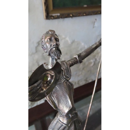 490 - Silver Figure Don Quixote Mounted on Marble Base Approximately 15 Inches High Spanish Hallmarked