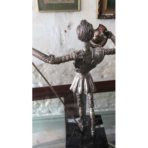 490 - Silver Figure Don Quixote Mounted on Marble Base Approximately 15 Inches High Spanish Hallmarked