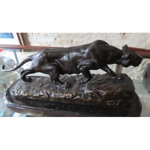 491 - Isidore Jules Bonheur (1827-1901) Original Bronze Sculpture of Lion Mounted on Marble Base Approxima... 