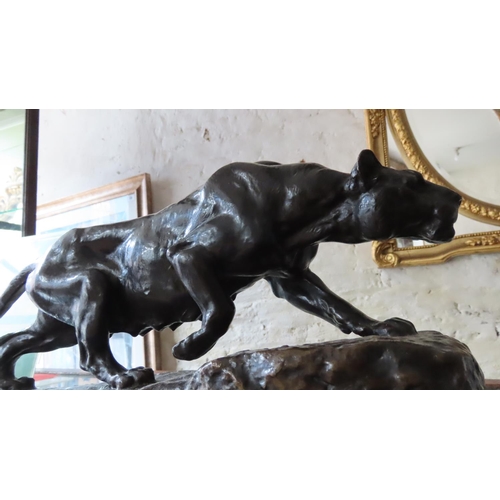 491 - Isidore Jules Bonheur (1827-1901) Original Bronze Sculpture of Lion Mounted on Marble Base Approxima... 