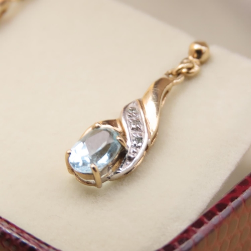 5 - Pair of Aquamarine and Diamond Set Drop Earrings Mounted in 9 Carat Yellow Gold 2cm Drop