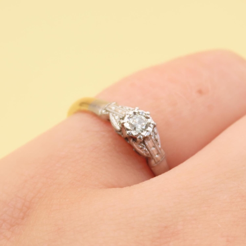 51 - Diamond Solitaire Ring Mounted on 18 Carat Yellow Gold Band Stones Set in Platinum Ring Size M