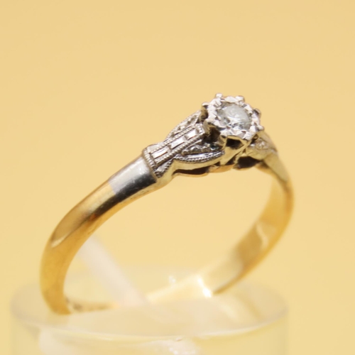 51 - Diamond Solitaire Ring Mounted on 18 Carat Yellow Gold Band Stones Set in Platinum Ring Size M