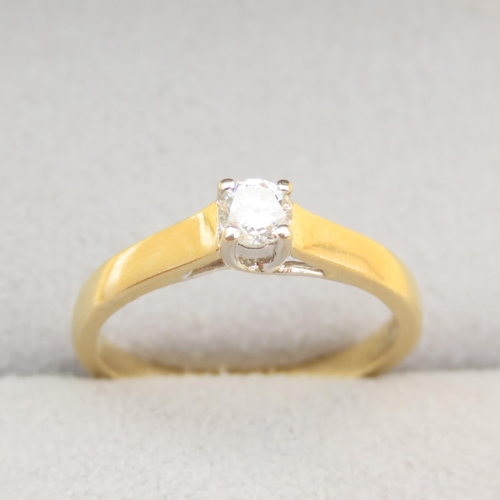 52 - Diamond Solitaire Ring Four Claw Set Mounted on 18 Carat Yellow Gold Band Ring Size M