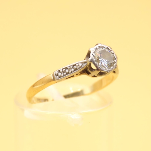 53 - Diamond Solitaire Ring Rubover Setting Mounted on 18 Carat Yellow Gold Band with Platinum Set Should... 