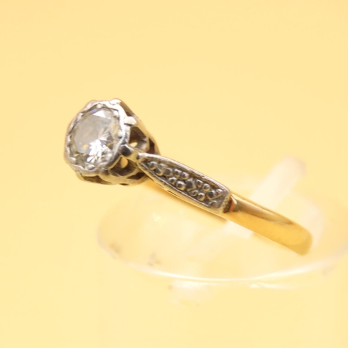 53 - Diamond Solitaire Ring Rubover Setting Mounted on 18 Carat Yellow Gold Band with Platinum Set Should... 