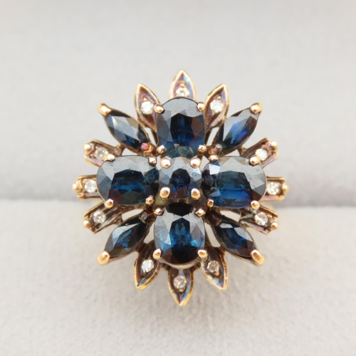 54 - Sapphire Cluster Ring with Diamonds Mounted on 18 Carat Yellow Gold Band Ring Size O