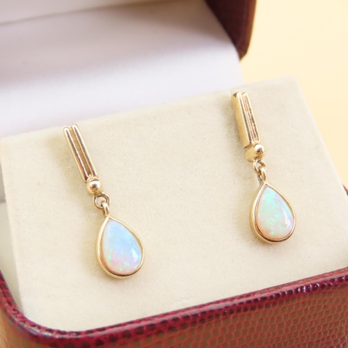 58 - Pair of Opal Set Articulated Form Drop Earrings Set in 9 Carat Yellow Gold Each 2cm Drop