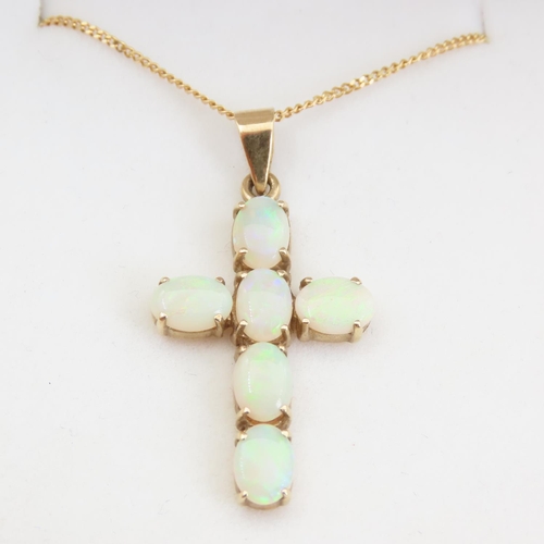 59 - Six Stone Opal Set Crucifix Form Pendant Mounted on 9 Carat Yellow Gold Further Set on 9 Carat Yello... 