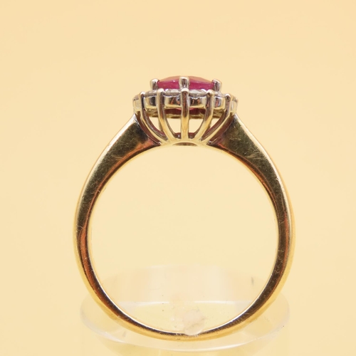 6 - Ruby and Diamond Cluster Ring Mounted on 18 Carat Yellow Gold Band Ring Size N