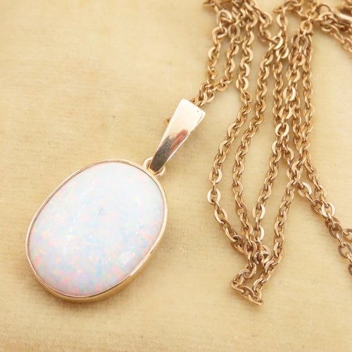 63 - Opal Set Pendant Mounted in 9 Carat Yellow Gold Further Set on 9 Carat Yellow Gold Chain Pendant 3cm... 