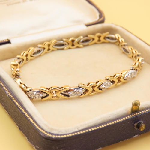 67 - Diamond Set 18 Carat Yellow Gold Bracelet Articulated Form Attractively Detailed 17cm Long