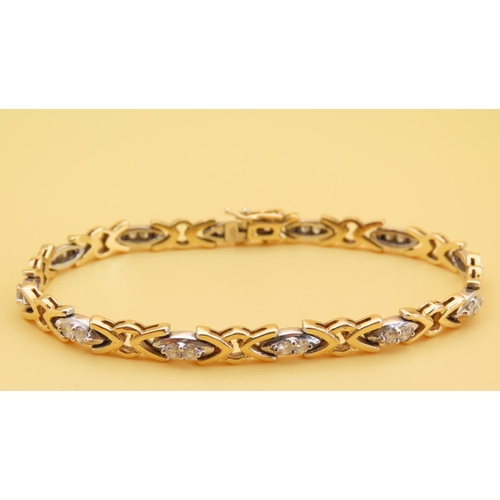 67 - Diamond Set 18 Carat Yellow Gold Bracelet Articulated Form Attractively Detailed 17cm Long