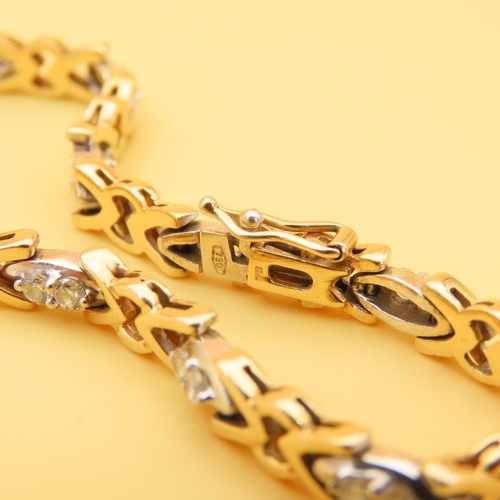 67 - Diamond Set 18 Carat Yellow Gold Bracelet Articulated Form Attractively Detailed 17cm Long