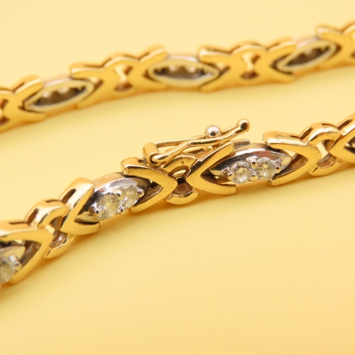 67 - Diamond Set 18 Carat Yellow Gold Bracelet Articulated Form Attractively Detailed 17cm Long