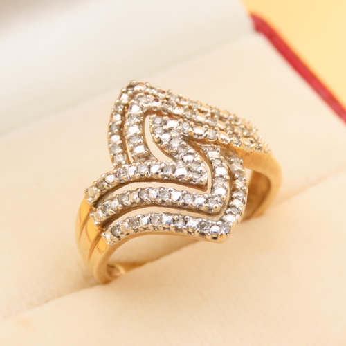 Modernist Form Diamond Set 9 Carat Yellow Gold Band Ring Size P