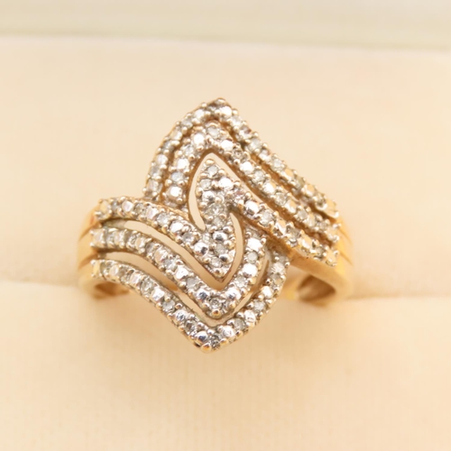 71 - Modernist Form Diamond Set 9 Carat Yellow Gold Band Ring Size P