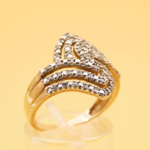 71 - Modernist Form Diamond Set 9 Carat Yellow Gold Band Ring Size P