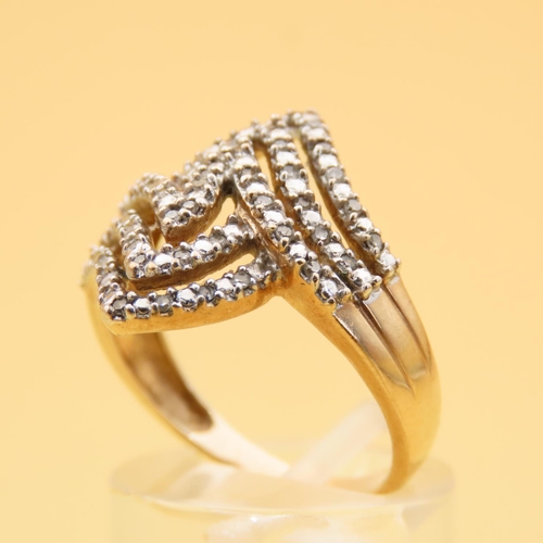 71 - Modernist Form Diamond Set 9 Carat Yellow Gold Band Ring Size P