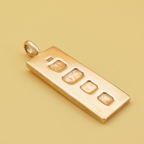 77 - 9 Carat Yellow Gold Ingot Pendant 4cm High 16.4 Gram Weight