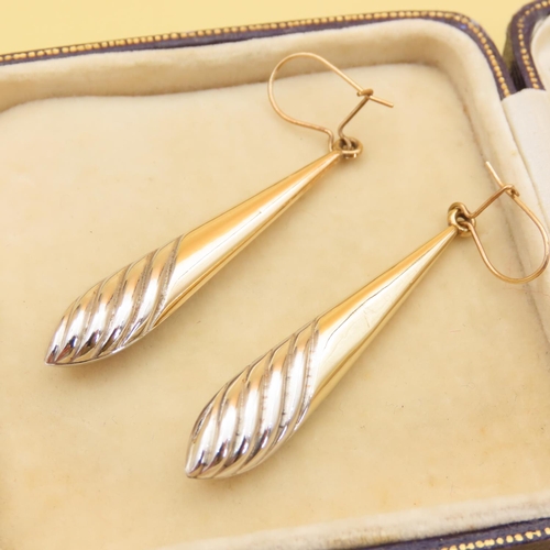 78 - Pair of 9 Carat Yellow and White Gold Ladies Drop Earrings Each 6cm High