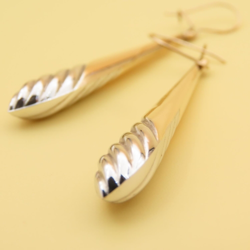 78 - Pair of 9 Carat Yellow and White Gold Ladies Drop Earrings Each 6cm High