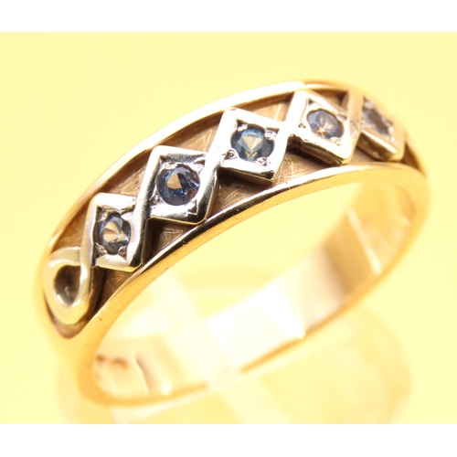 81 - Sapphire Set 9 Carat Yellow Gold Band Further 9 Carat White Gold Surrounds Ring Size S